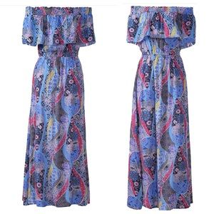 NWT KMHZ Women’s M Maxi Off the Shoulder Summer Floral Flower Paisley Print